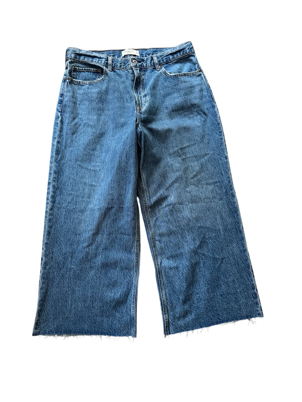 Abercrombie Fitch The Crop Wide Leg Jeans Womens 32 High Rise Blue Raw Hem